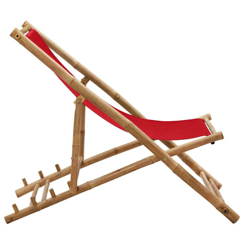 Berkfield Deck Chair Bamboo and Canvas Red 2
