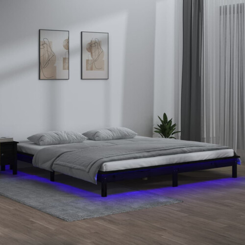 Berkfield LED Bed Frame without Mattress Black 120x190 cm Small Double  Solid Wood