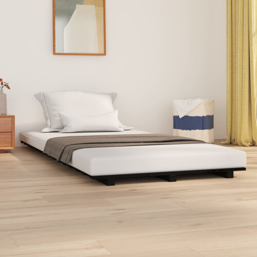 Berkfield Bed Frame without Mattress Black 75x190 cm Small Single Solid Wood Pine