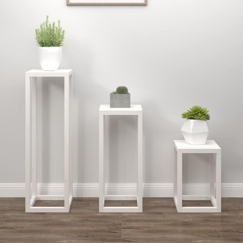 Berkfield 3 Piece Plant Stand Set White Solid Wood Pine