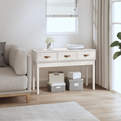 Berkfield Console Table White 114x40x75 cm Solid Wood Pine