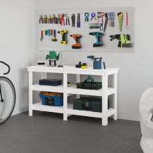 Berkfield Work Bench White 142.5x50x80 cm Solid Wood Pine