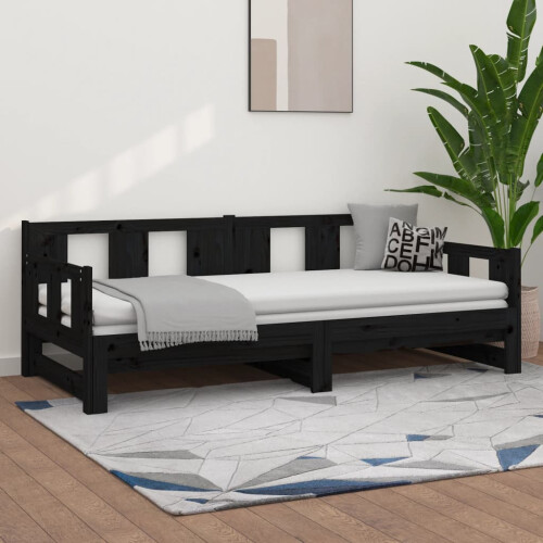 Berkfield Pull-out Day Bed without Mattress Black Solid Wood Pine 2x cm