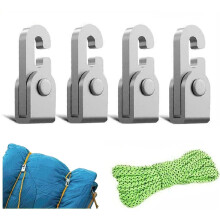 Automatic Lock Hook 4pcs Set with 5m Rope, SelfLocking Rope Tensioner for Camping Tents Outdoor