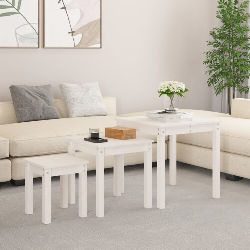 Berkfield Nesting Tables 3 pcs White Solid Wood Pine