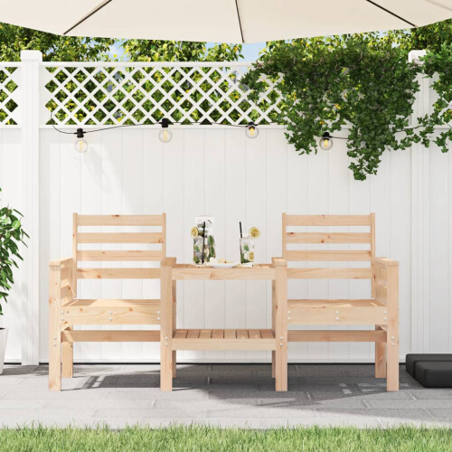 Berkfield Garden Bench with Table 2-Seater Solid Wood Pine