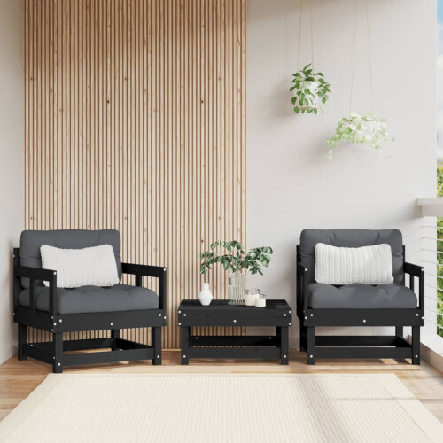 Berkfield Garden Chairs 2 pcs Black Solid Wood Pine