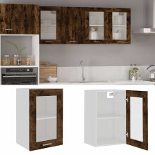 Berkfield Hanging Glass Cabinet Lyon Smoked Oak 40x31x60 cm Engineered Wood
