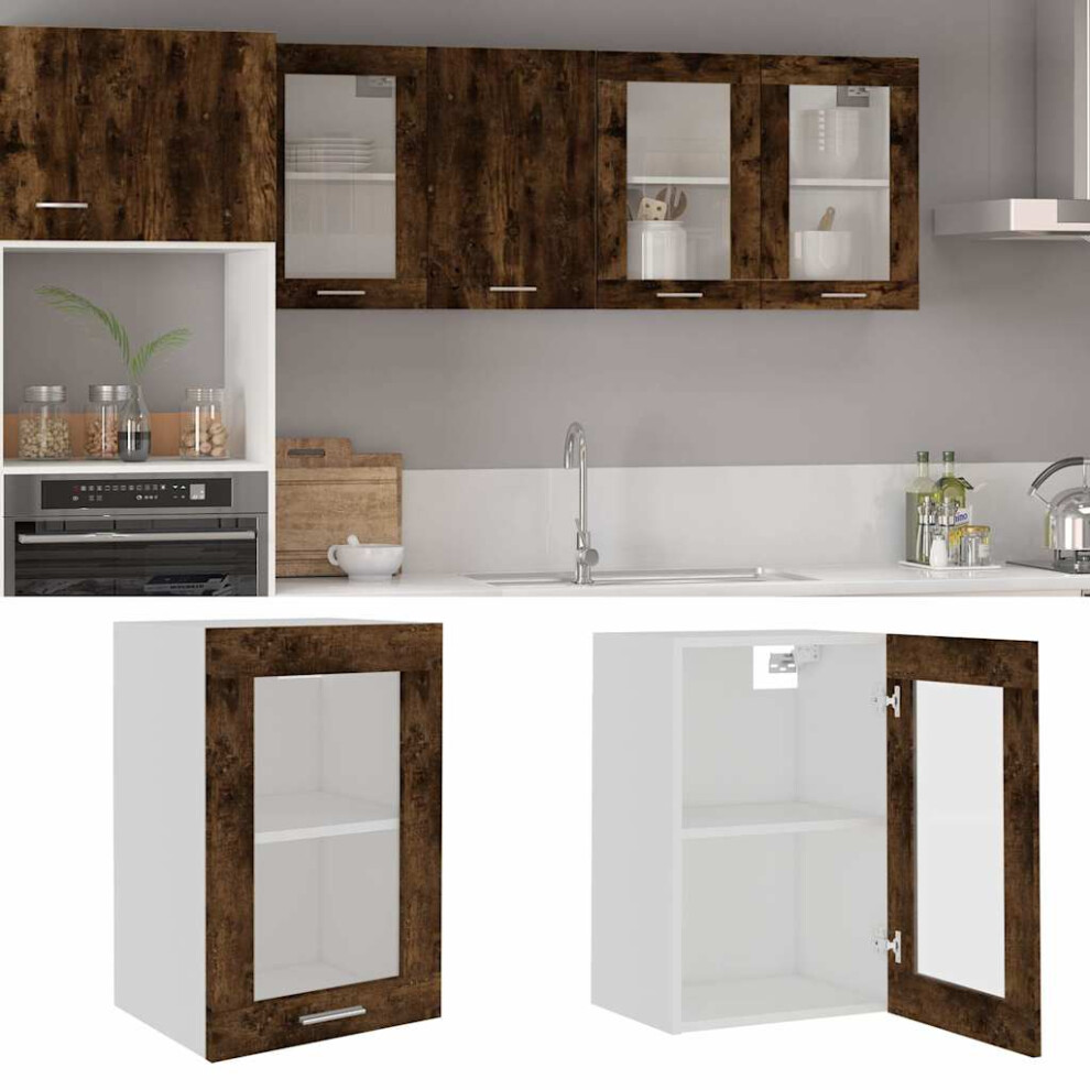 Berkfield Hanging Glass Cabinet Lyon Smoked Oak 40X31x60 Cm Engineered Wood 8441183343386