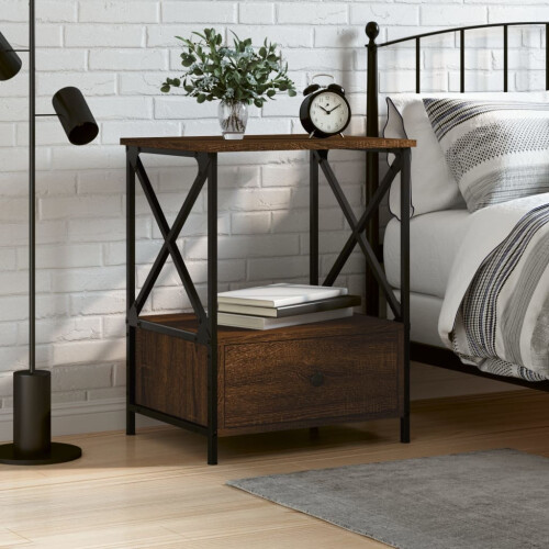 Berkfield Bedside Table Brown Oak 50x41x65 cm Engineered Wood