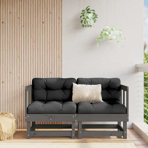 Berkfield Corner Sofas with Cushions 2 pcs Grey Solid Wood Pine