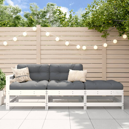 Berkfield 3 Piece Garden Lounge Set White Solid Wood Pine