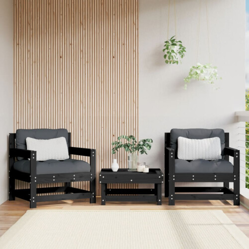 Berkfield Garden Chairs 2 pcs Black Solid Wood Pine