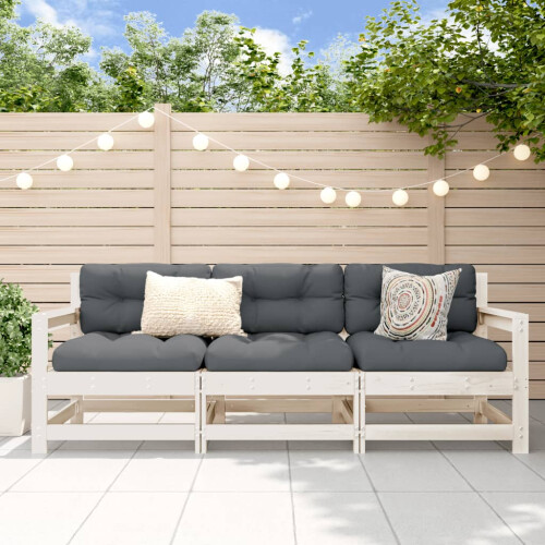 Berkfield 3 Piece Garden Lounge Set White Solid Wood Pine