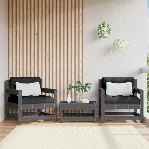 Berkfield Garden Chairs with Cushions 2 pcs Grey Solid Wood Pine