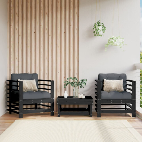 Berkfield Garden Chairs 2 pcs Black Solid Wood Pine