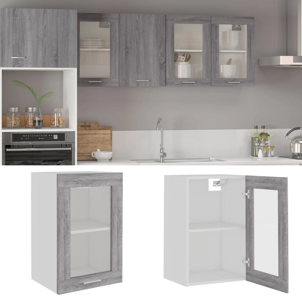Berkfield Hanging Glass Cabinet Lyon Grey Sonoma 40X31x60 Cm Engineered Wood 8162303038257