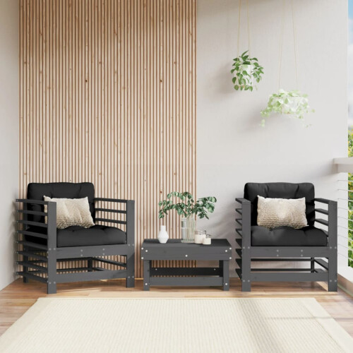 Berkfield Garden Chairs with Cushions 2 pcs Grey Solid Wood Pine