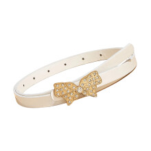 PU Leather Thin Belt with Rhinestones-White Adult version