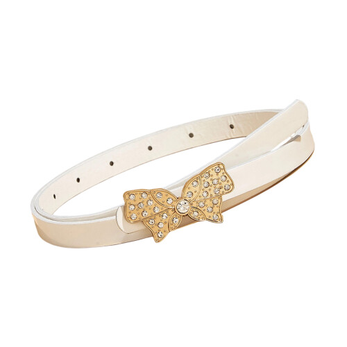 PU Leather Thin Belt with Rhinestones-White Adult version