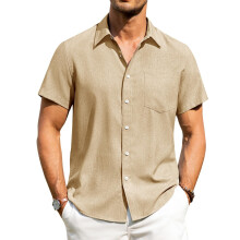 Mens Shirts Short Sleeve Button Down Shirts Wrinkle-apricot M