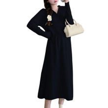 Maternity Knit Dress Fall Winter Figure Flattering-Black XXL