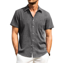 Mens Shirts Short Sleeve Button Down Shirts Wrinkle-Gray XXL