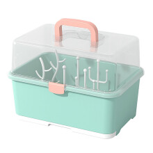 Baby Bottle Drying Rack with Protective Cover and Handle, Compact Green Storage Box for Home Kitchen