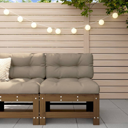 Berkfield Middle Sofa with Cushions Honey Brown Solid Wood Pine