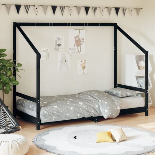 Berkfield Kids Bed Frame Black 90x190 cm Solid Wood Pine