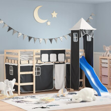 Berkfield Curtains for Loft Bed with Tower White and Black Polyester