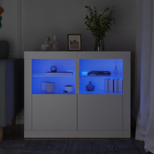 Berkfield Side Cabinets with LED Lights 2 pcs White Engineered Wood