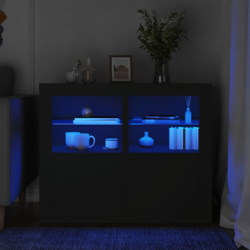 Berkfield Side Cabinets with LED Lights 2 pcs Black Engineered Wood