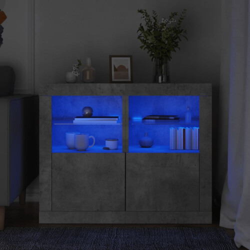 Berkfield Side Cabinets with LED Lights 2 pcs Concrete Grey Engineered Wood