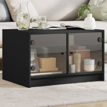Berkfield Coffee Table with Glass Doors Black 68x50x42 cm