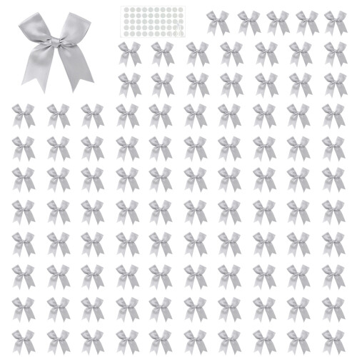 100Pcs Gift Wrapping Ribbon Bowknot 8cm Polyester Fabric-Gray