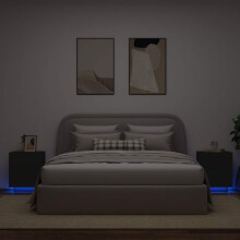 Berkfield Bedside Cabinets with LED Lights 2 pcs Black Engineered Wood