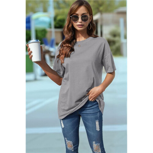 V Neck Short Sleeve Basic Tees Light Gray S 1