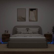 Berkfield Bedside Cabinets with LED Lights 2 pcs Smoked Oak Engineered Wood