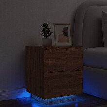 Berkfield Bedside Cabinet with LED Lights Brown Oak Engineered Wood