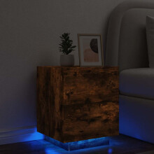 Berkfield Bedside Cabinet with LED Lights Smoked Oak Engineered Wood