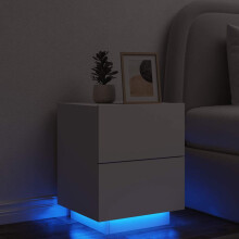 Berkfield Bedside Cabinet with LED Lights White Engineered Wood