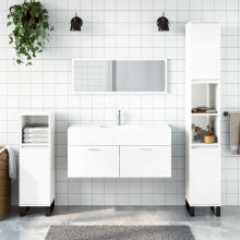 Berkfield Bathroom Cabinet with Mirror High Gloss White Engineered Wood