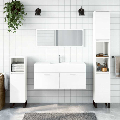 Berkfield Bathroom Cabinet with Mirror High Gloss White Engineered Wood