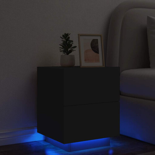 Berkfield Bedside Cabinet with LED Lights Black Engineered Wood