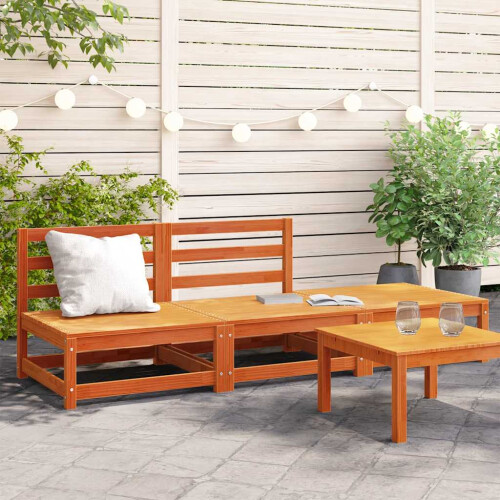Berkfield Garden Sofa Armless with Footstool Wax Brown Solid Wood Pine