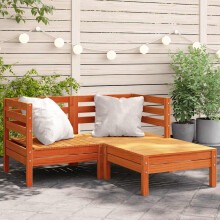 Berkfield Garden Sofa 2-Seater with Footstool Wax Brown Solid Wood Pine