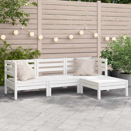 Berkfield Garden Sofa 3-Seater with Footstool White Solid Wood Pine
