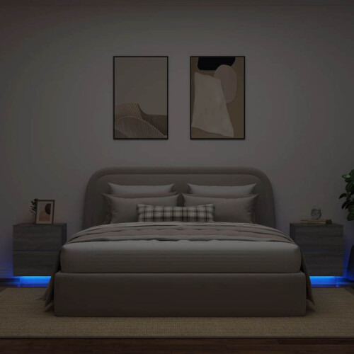 Berkfield Bedside Cabinets with LED Lights 2 pcs Grey Sonoma Engineered Wood