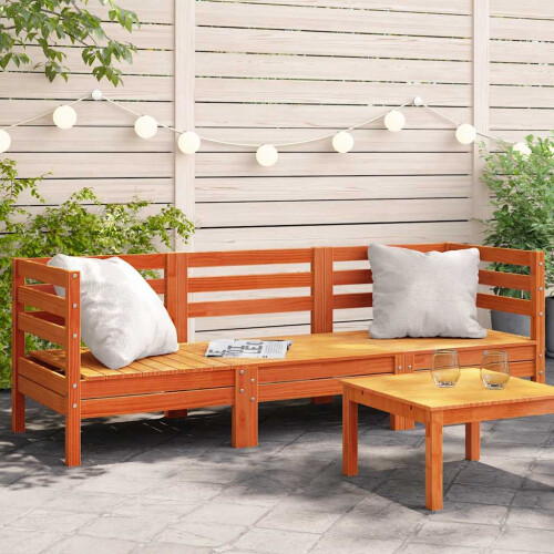 Berkfield Garden Sofa 3-Seater Wax Brown Solid Wood Pine